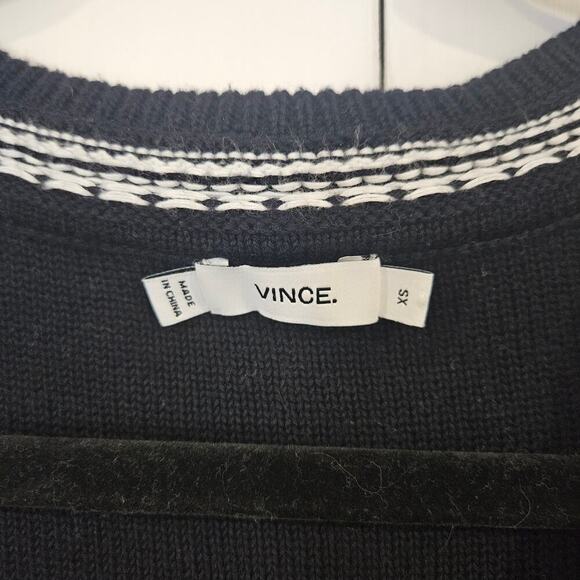 Vince Textured-Stitch Long-Sleeve Sweater Tunic Black/Off White XS - Picture 3 of 7